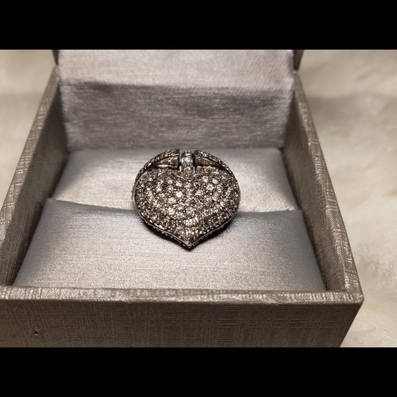 Silver 925 Women’s Crystal Heart Ring Size 7.5 - Picture 1 of 8